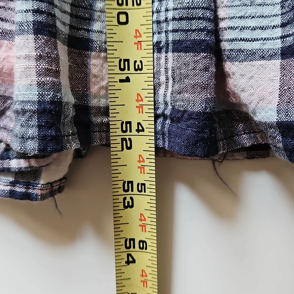 52seven SZ16 Linen Blend Maxi Dress Plaid Smocked Ruffle Tier Cottage Prairie
